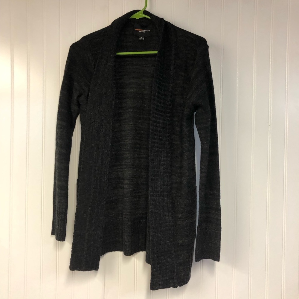 Ambiance Apparel Women's Black Open Front Cardigan Sweater Medium Long Sleeve
